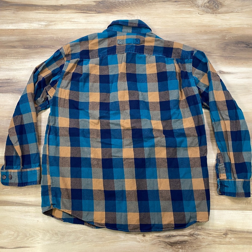 Duluth Trading Co Flannel Shirt Mens XL Plaid Cotton Relaxed Blue Tan Workwear - Picture 8 of 8